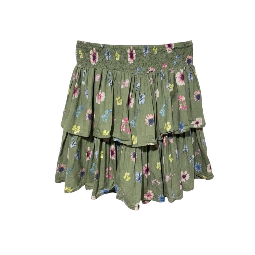 SO Girls Sage Green Floral Ruffle Skort Smocked Waist XL 14/16 Wildflower Print